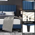 Yaheetech Queen Bed Frame Upholstered Platform Bed with Fabric Headboard, Wing Edge Design/Non-Slip