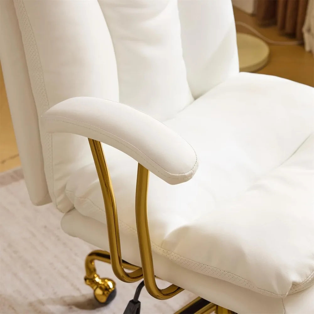 Home Office Desk Chair Comfy with Wheels & Removable Armrests,Gold Base Vanity Chair with Back