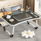Portable Laptop Desk with USB Light, Small Fan, Cup Holder, Tablet Slot, and Lifting Handle - Foldable