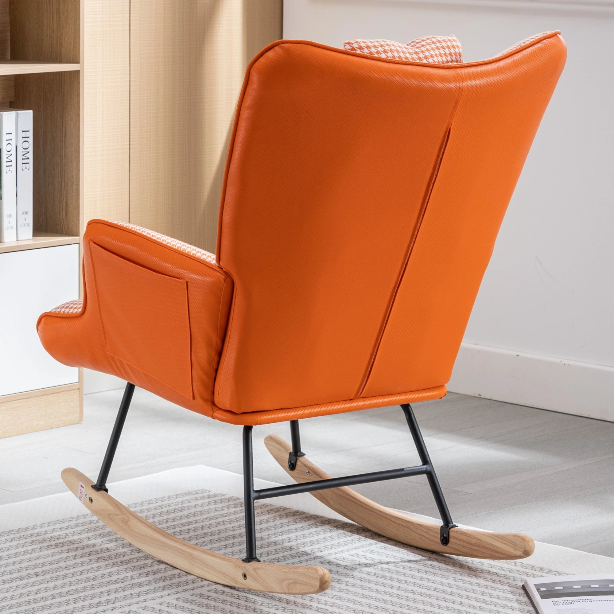 35.5” Nursery Rocking Chair Cotton Linen Upholstered Glider Chair With High Backrest Armchair
