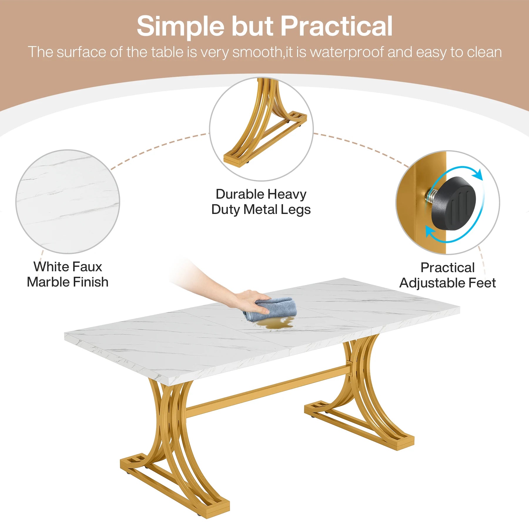 Tribesigns 63-Inch Rectangular Dining Table for 4 to 6, Modern Kitchen Table with Faux Marble Table