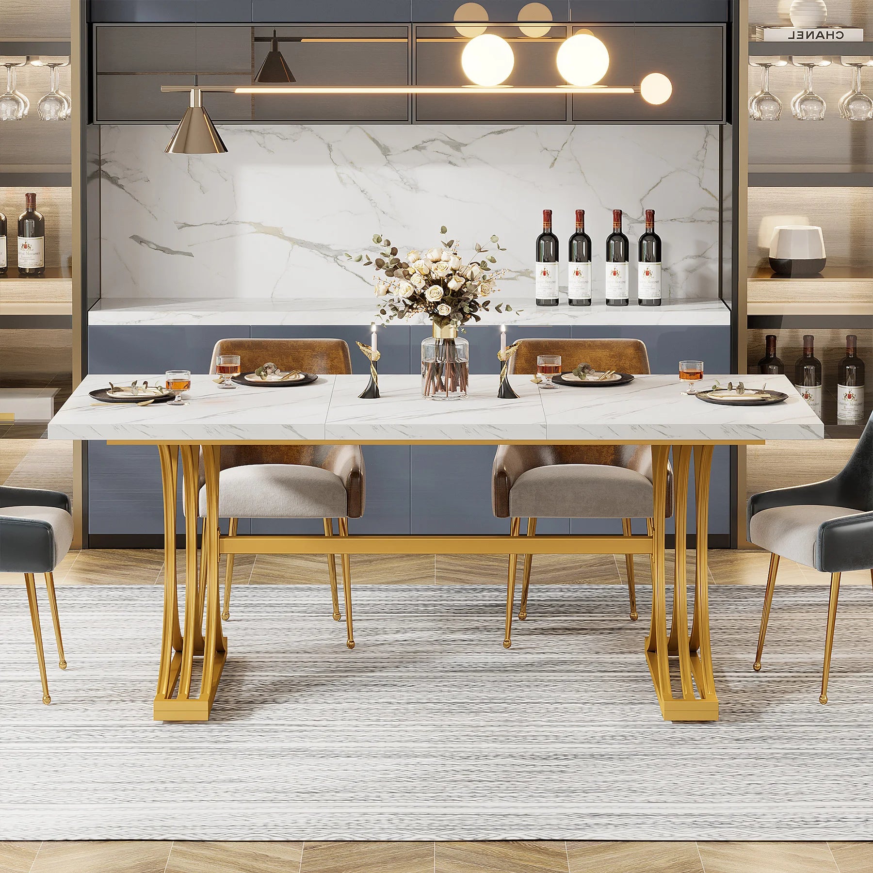 Tribesigns 63-Inch Rectangular Dining Table for 4 to 6, Modern Kitchen Table with Faux Marble Table