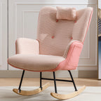 35.5” Nursery Rocking Chair Cotton Linen Upholstered Glider Chair With High Backrest Armchair
