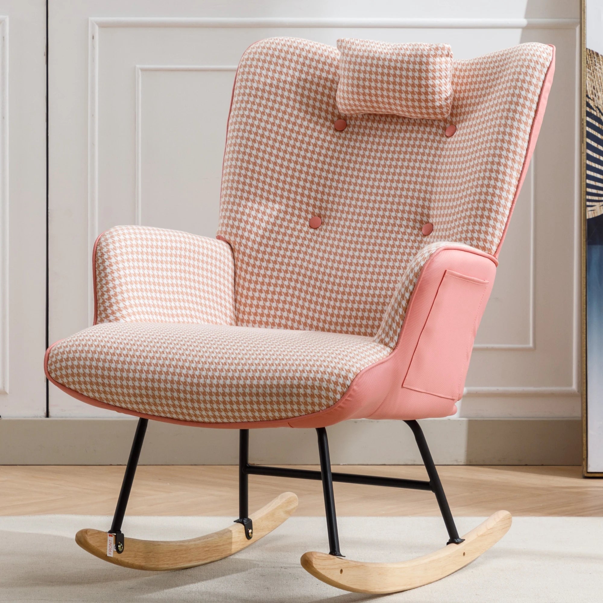 35.5” Nursery Rocking Chair Cotton Linen Upholstered Glider Chair With High Backrest Armchair