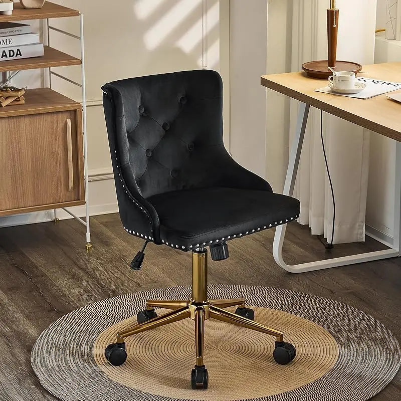 Mauve Purple Armless Home Office Desk Chair with Gold Base/Wheels, Small Cute Vanity/Makeup Chair