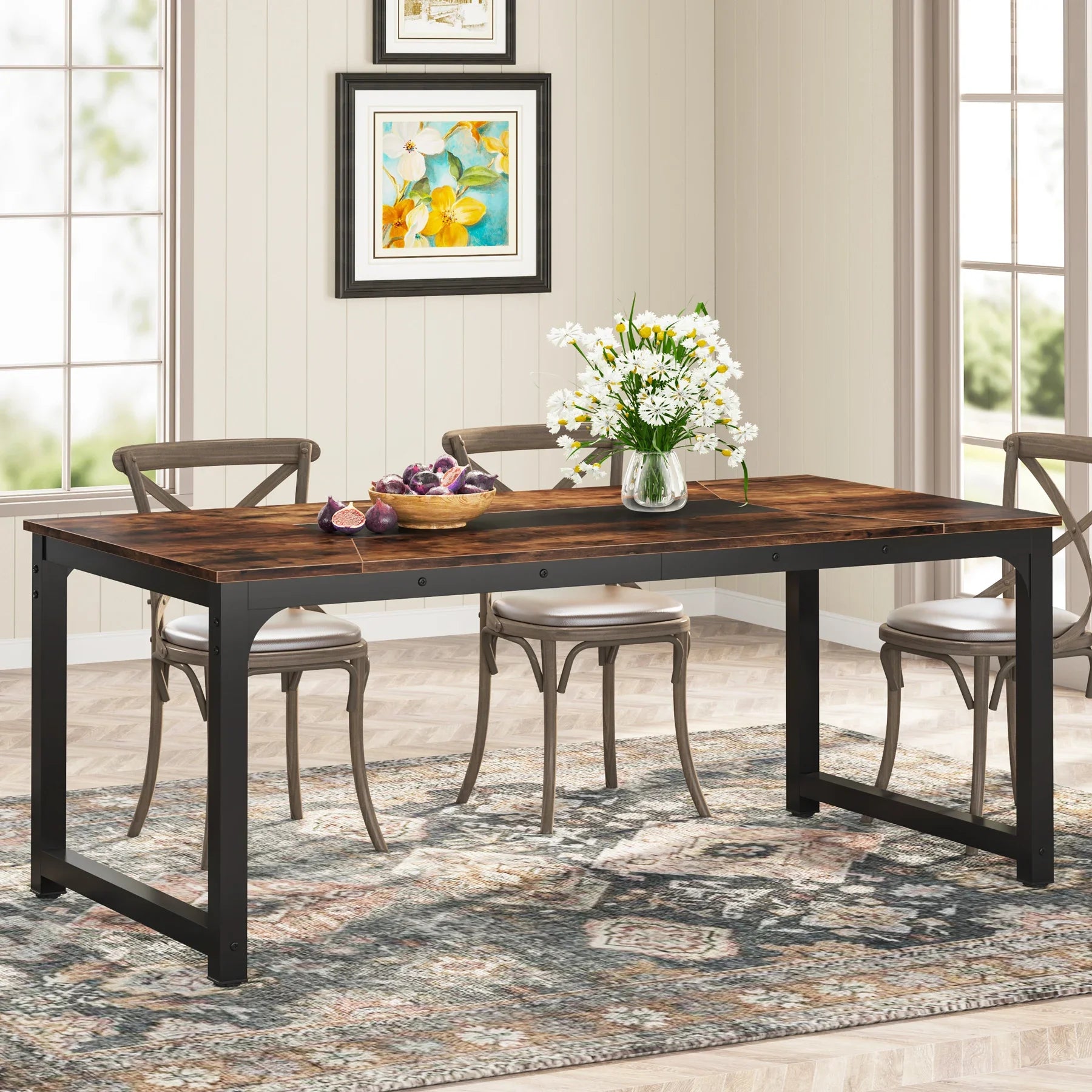 Tribesigns Kitchen Modern Industrial Dining Table for 6-8 Person with Metal Frame