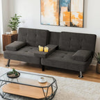 Modern Linen Upholstered Convertible Folding Futon Sofa Bed with Removable Armrests, Metal Legs
