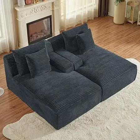 78” Oversized Double Chaise Lounge Indoor, Corduroy Sleeper Sectional Couch, Upholstered Boneless Cloud Sofa