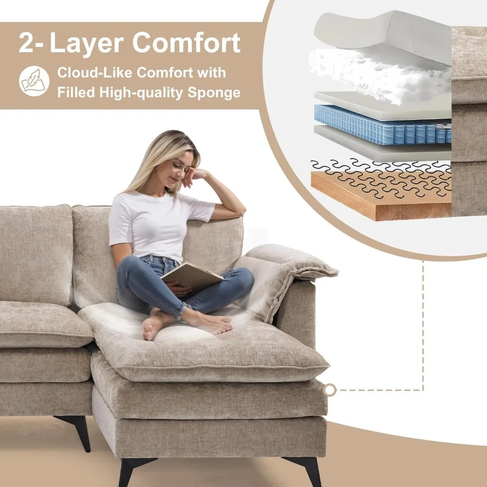 129” Oversized L-Shaped Cloud Sectional Sofa, Memory Foam Couch with Reversible Chaise Lounge