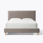 Boucle Upholstered Platform Bed Frame Queen Size with Headboard, Mattress Foundation/Strong Wooden