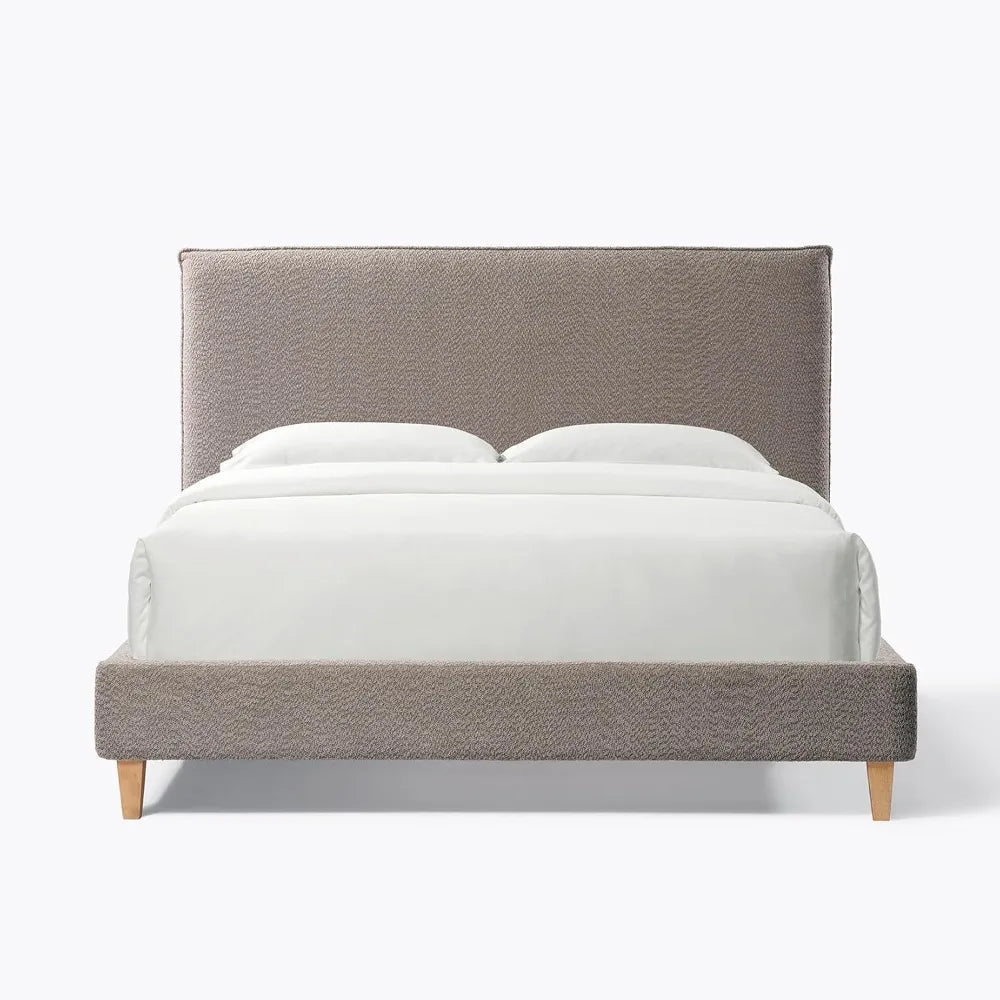 Boucle Upholstered Platform Bed Frame Queen Size with Headboard, Mattress Foundation/Strong Wooden
