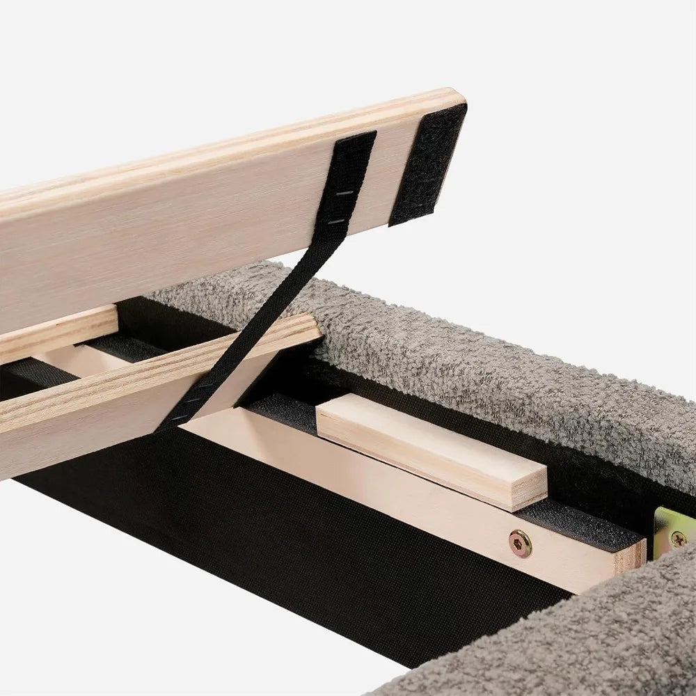 Boucle Upholstered Platform Bed Frame Queen Size with Headboard, Mattress Foundation/Strong Wooden