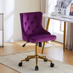 Mauve Purple Armless Home Office Desk Chair with Gold Base/Wheels, Small Cute Vanity/Makeup Chair