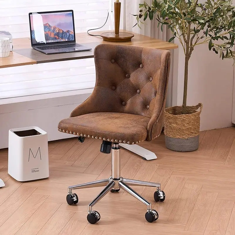 Mauve Purple Armless Home Office Desk Chair with Gold Base/Wheels, Small Cute Vanity/Makeup Chair