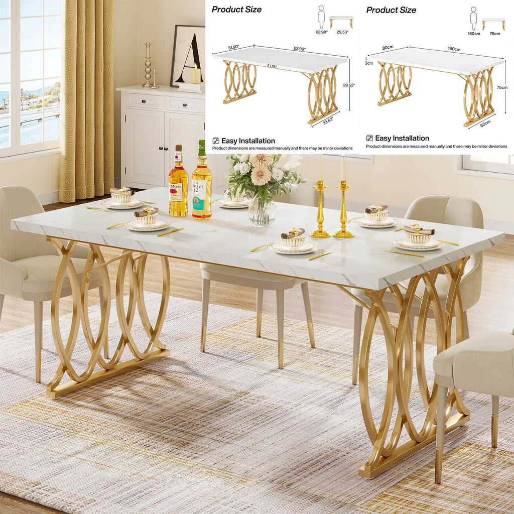 Tribesigns 63-Inch Rectangular Dining Table for 4 to 6, Modern Kitchen Table with Faux Marble Table
