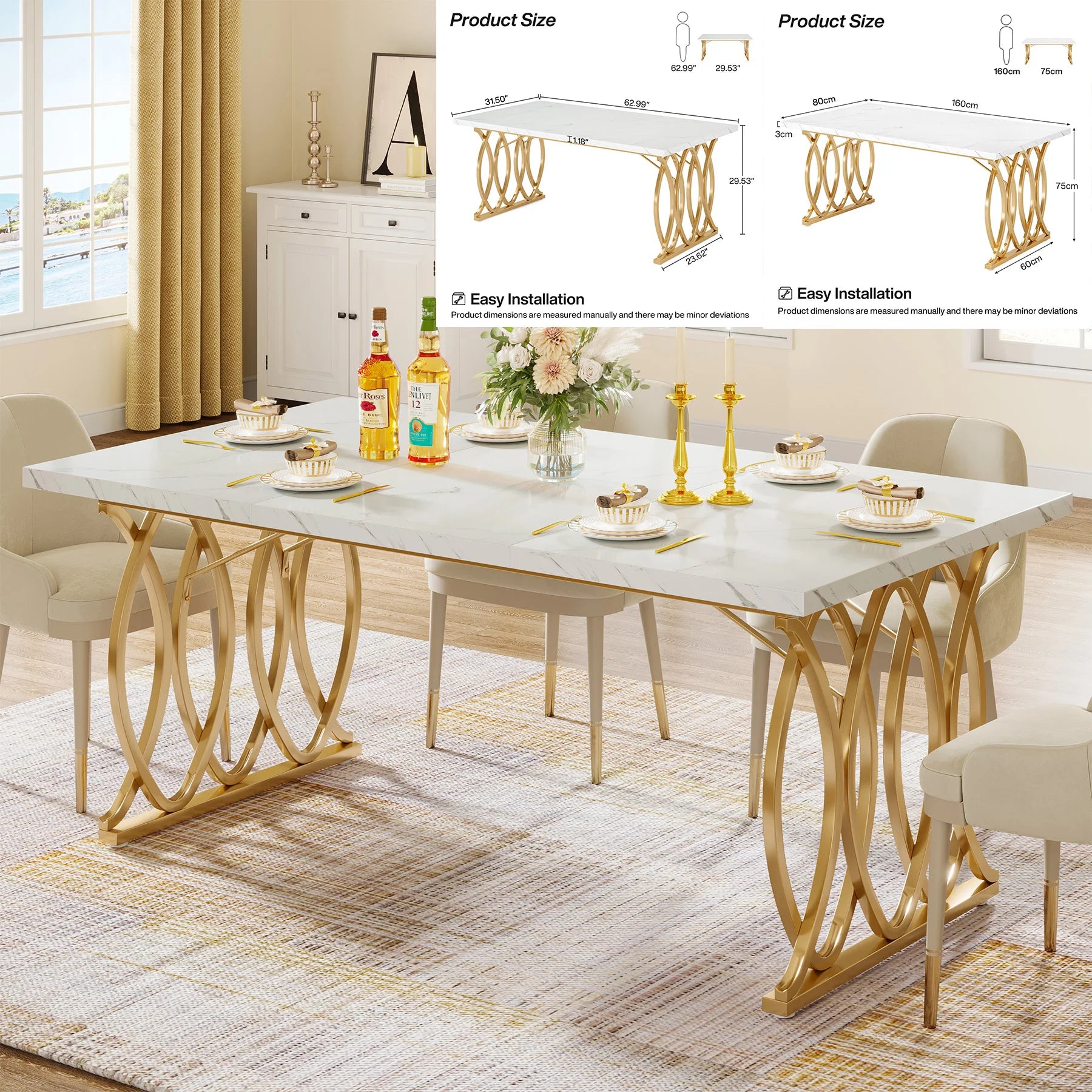 Tribesigns 63-Inch Rectangular Dining Table for 4 to 6, Modern Kitchen Table with Faux Marble Table