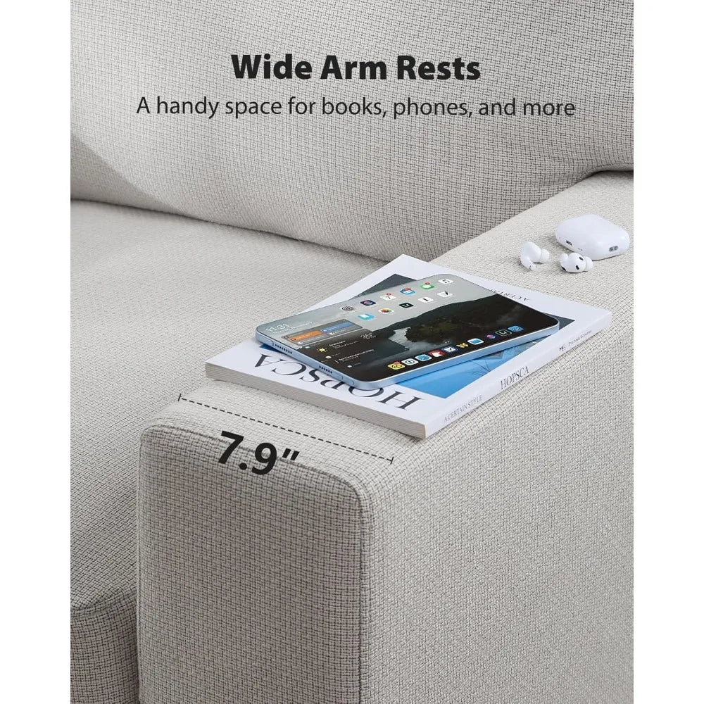 3 Seater Couch, Sofas for Living Room with Deep Seats and Wide Armrests, 89" Comfy 3 Seater Sofa