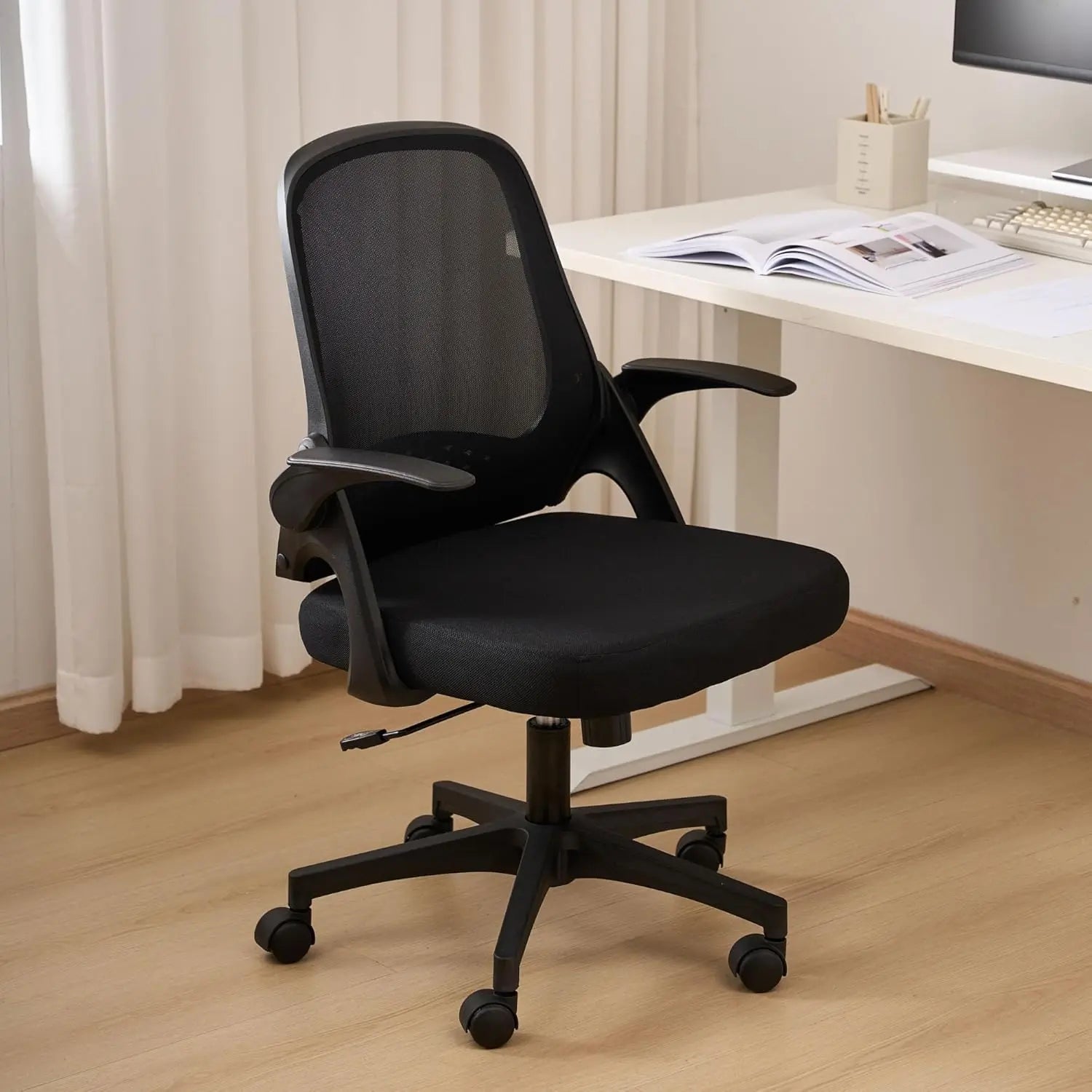 Office Chair High Back Ergonomic Nylon Rolling Desk Chair with Lumbar Support 5 Wheels Adjustable