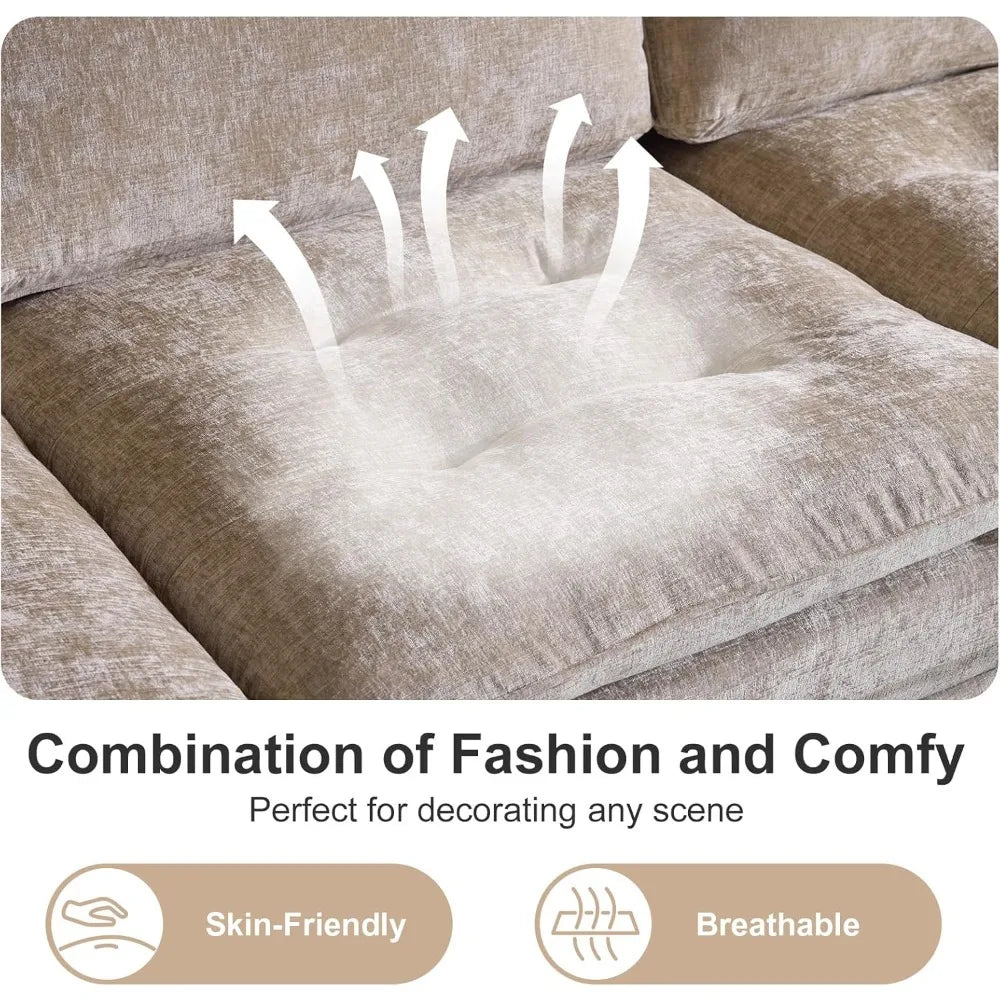 129” Oversized L-Shaped Cloud Sectional Sofa, Memory Foam Couch with Reversible Chaise Lounge