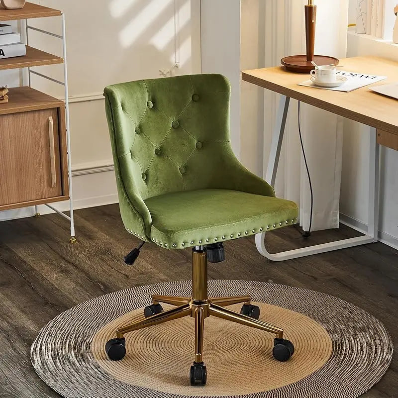 Mauve Purple Armless Home Office Desk Chair with Gold Base/Wheels, Small Cute Vanity/Makeup Chair