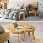 Farmhouse Round Coffee Table Set of 3, Boho Nesting Sofa & Side Tables – Natural Wood Finish