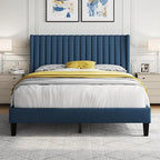 Yaheetech Queen Bed Frame Upholstered Platform Bed with Fabric Headboard, Wing Edge Design/Non-Slip