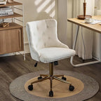 Mauve Purple Armless Home Office Desk Chair with Gold Base/Wheels, Small Cute Vanity/Makeup Chair