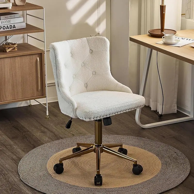 Mauve Purple Armless Home Office Desk Chair with Gold Base/Wheels, Small Cute Vanity/Makeup Chair
