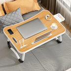 Portable Laptop Desk with USB Light, Small Fan, Cup Holder, Tablet Slot, and Lifting Handle - Foldable