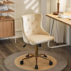 Mauve Purple Armless Home Office Desk Chair with Gold Base/Wheels, Small Cute Vanity/Makeup Chair