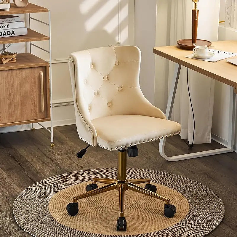 Mauve Purple Armless Home Office Desk Chair with Gold Base/Wheels, Small Cute Vanity/Makeup Chair