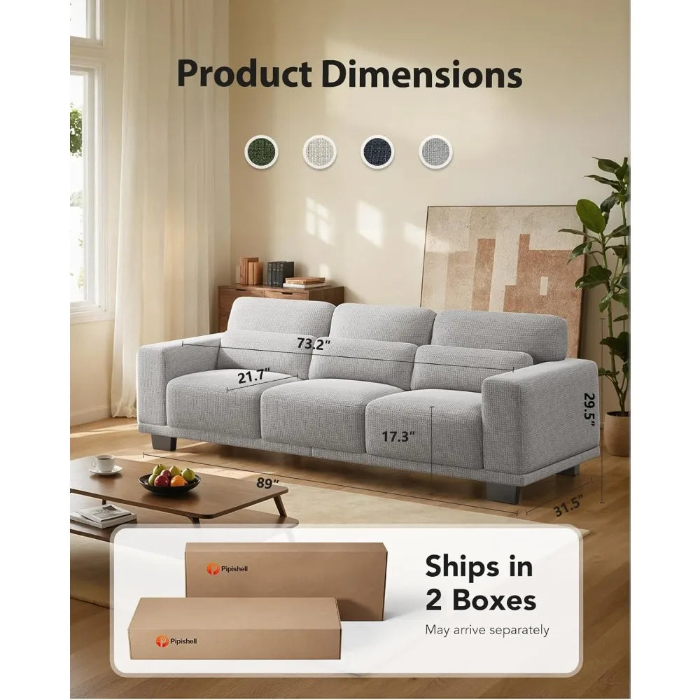 3 Seater Couch, Sofas for Living Room with Deep Seats and Wide Armrests, 89" Comfy 3 Seater Sofa