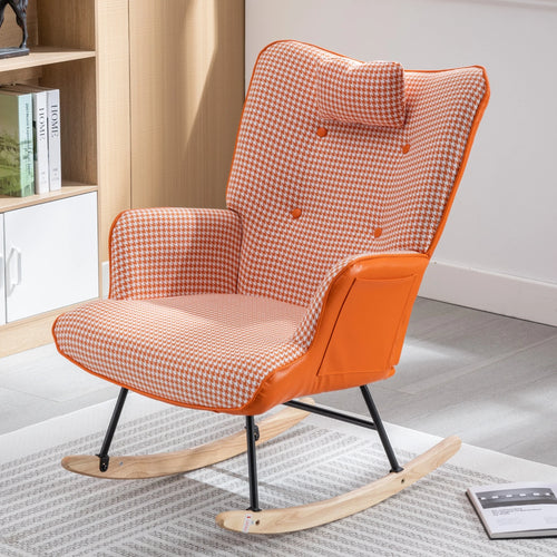 35.5” Nursery Rocking Chair Cotton Linen Upholstered Glider Chair With High Backrest Armchair