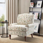 Chair with Solid Legs & Removable Cushion, Floral Comfy Upholstered Armchair, Leisure Single Sofa Chair