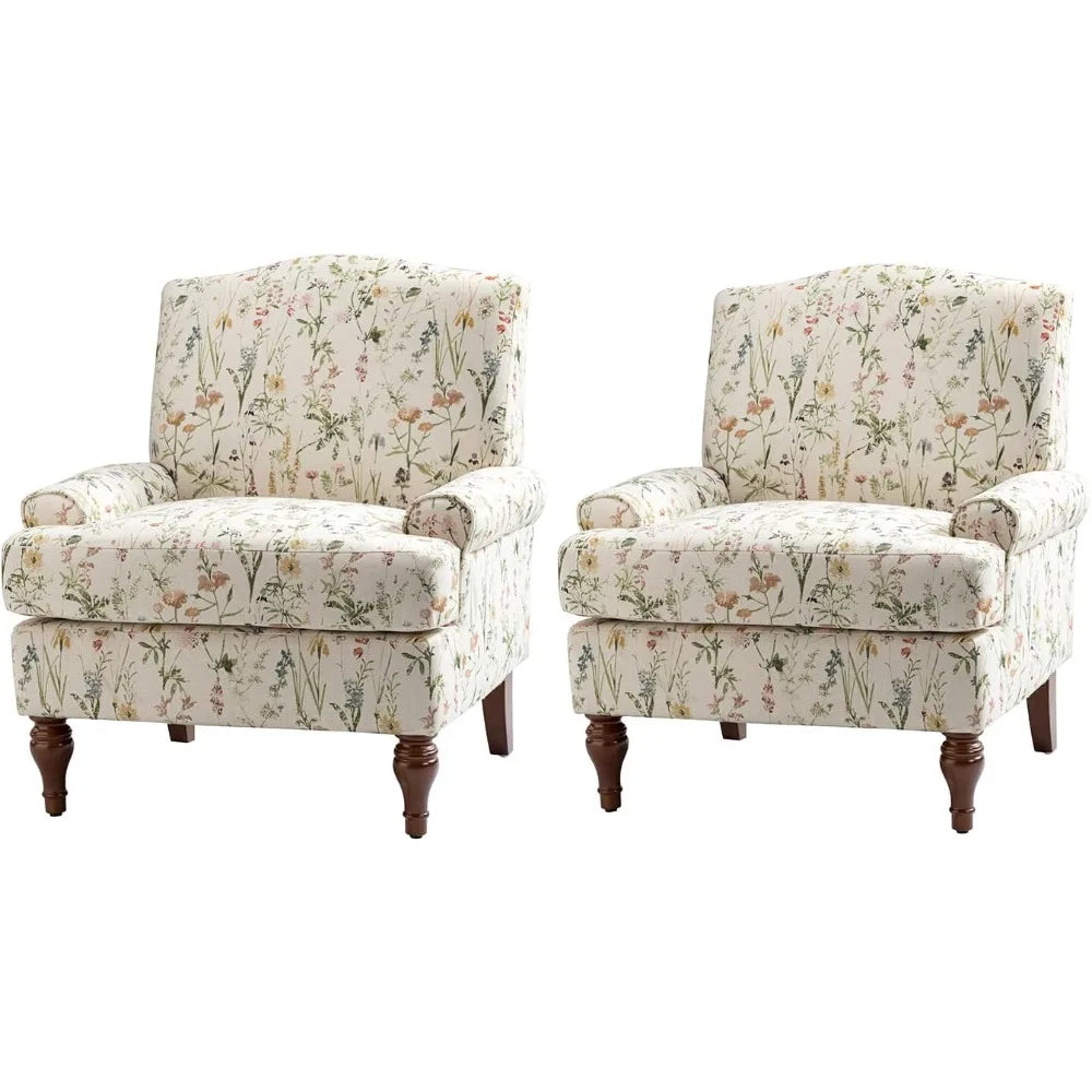 Chair with Solid Legs & Removable Cushion, Floral Comfy Upholstered Armchair, Leisure Single Sofa Chair