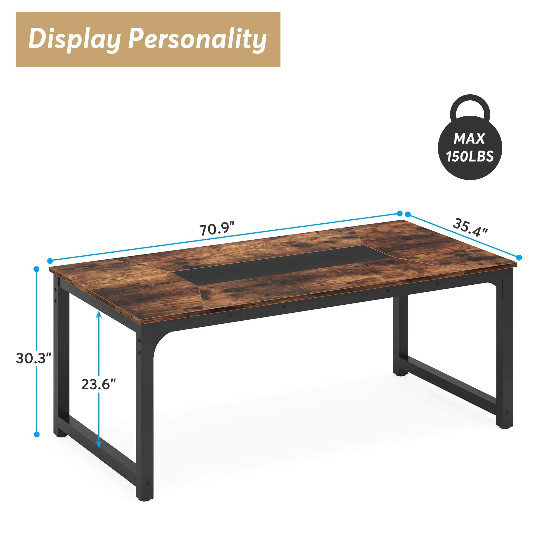 Tribesigns Kitchen Modern Industrial Dining Table for 6-8 Person with Metal Frame