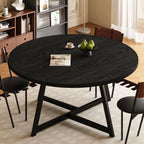 59 INCH Round Dining Table for 4-8, Wood Round Dinner Tables with Industrial Support, Kitchen Table