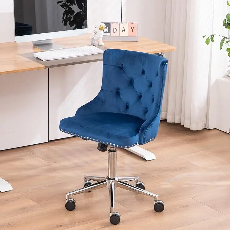 Mauve Purple Armless Home Office Desk Chair with Gold Base/Wheels, Small Cute Vanity/Makeup Chair
