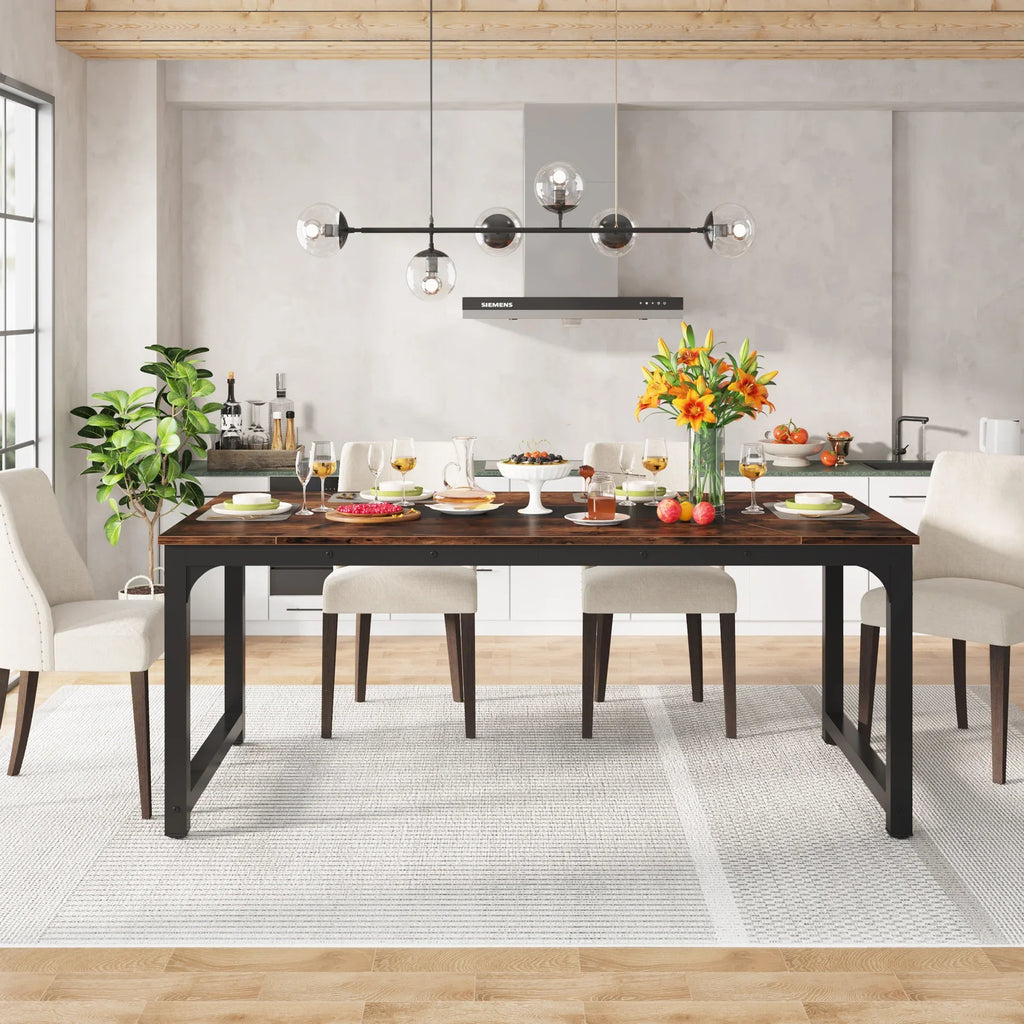 Tribesigns Kitchen Modern Industrial Dining Table for 6-8 Person with Metal Frame