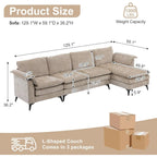 129” Oversized L-Shaped Cloud Sectional Sofa, Memory Foam Couch with Reversible Chaise Lounge