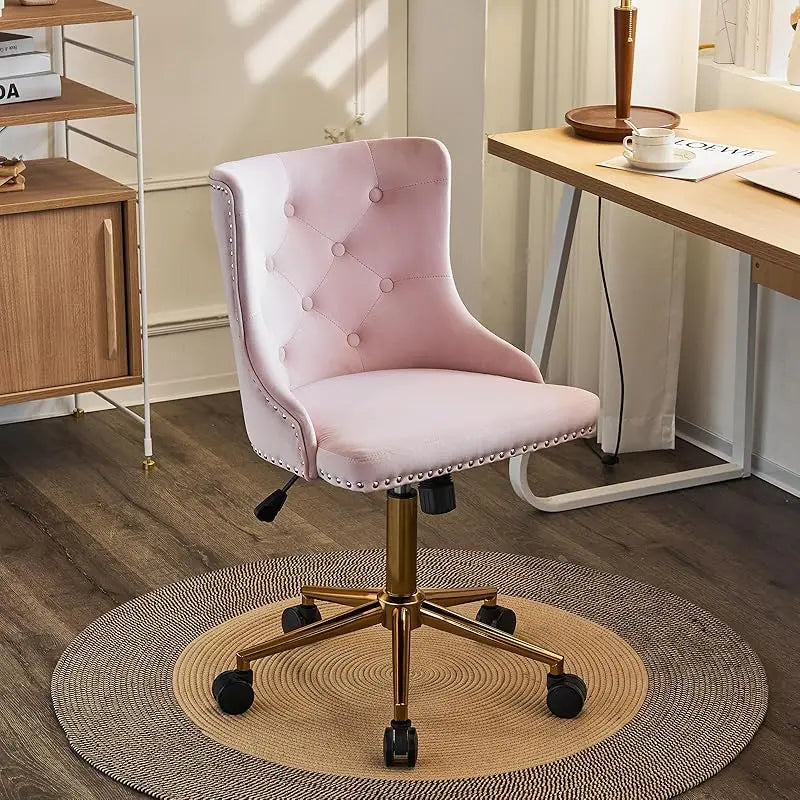 Mauve Purple Armless Home Office Desk Chair with Gold Base/Wheels, Small Cute Vanity/Makeup Chair