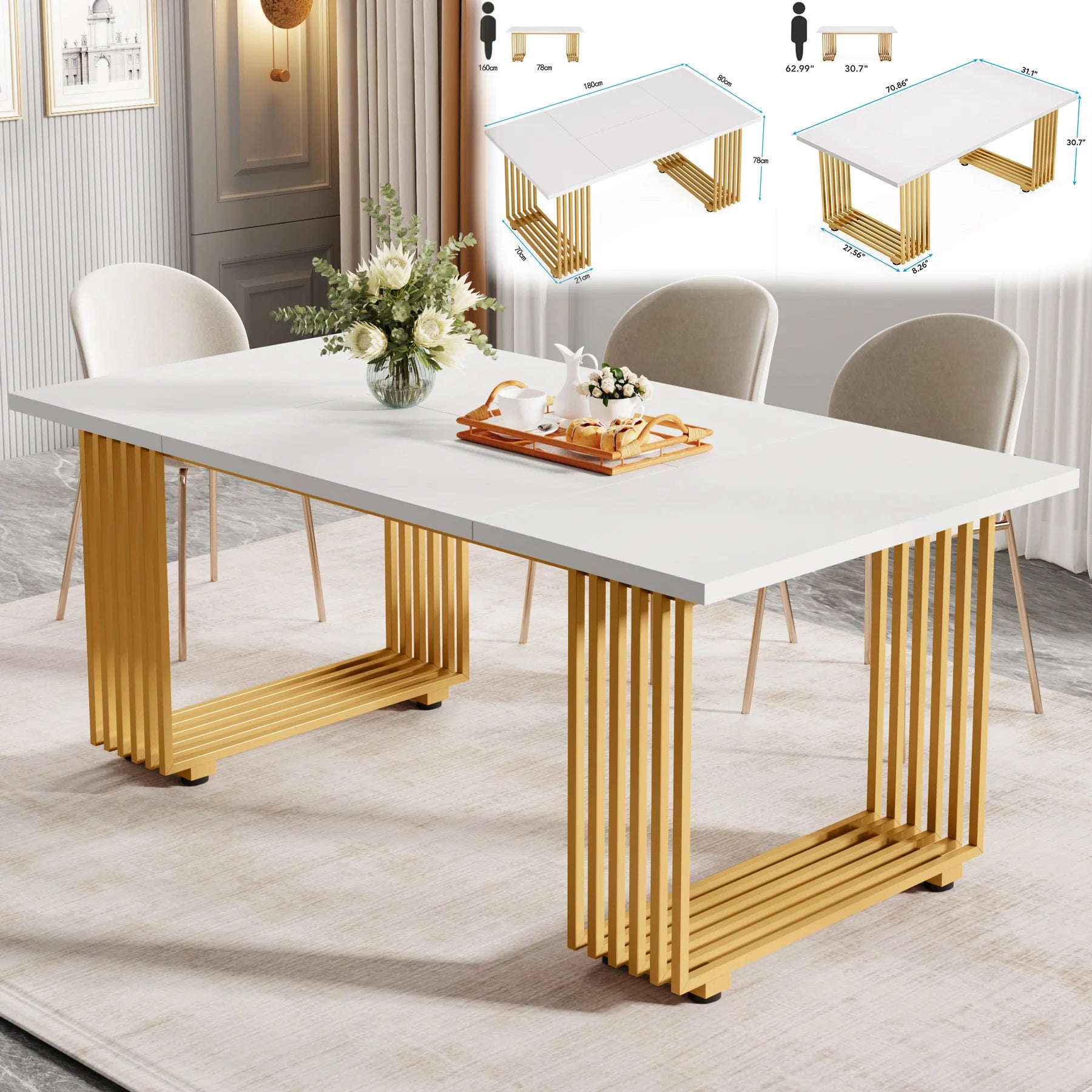 Tribesigns 63-Inch Rectangular Dining Table for 4 to 6, Modern Kitchen Table with Faux Marble Table