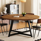 59 INCH Round Dining Table for 4-8, Wood Round Dinner Tables with Industrial Support, Kitchen Table